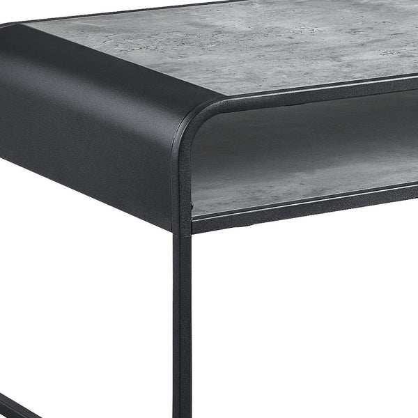 Homeroots 42" Sleek Gray And Black Concrete Metal Sled Coffee Table With Shelf For Modern Living Spaces   490583