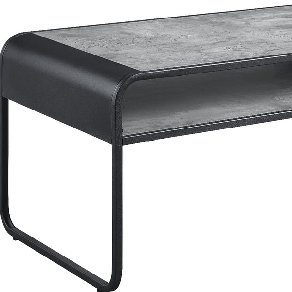 Homeroots 42" Sleek Gray And Black Concrete Metal Sled Coffee Table With Shelf For Modern Living Spaces   490583