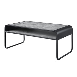 HomeRoots 42" Gray Concrete & Black Metal Sled Coffee Table with Shelf - Modern Industrial Design for Any Space 490583