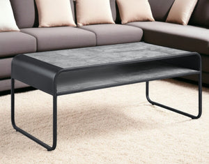 Homeroots 42" Sleek Gray And Black Concrete Metal Sled Coffee Table With Shelf For Modern Living Spaces   490583
