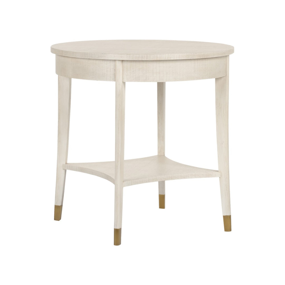 Wildwood Oaklee Cerused Oak End Table With Antique Brass Caps — Round 26" Compact Rustic-Modern Accent Piece 490584