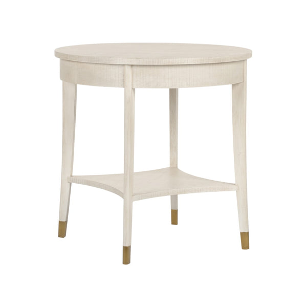 Wildwood Oaklee Cerused Oak End Table With Antique Brass Caps — Round 26" Compact Rustic-Modern Accent Piece 490584
