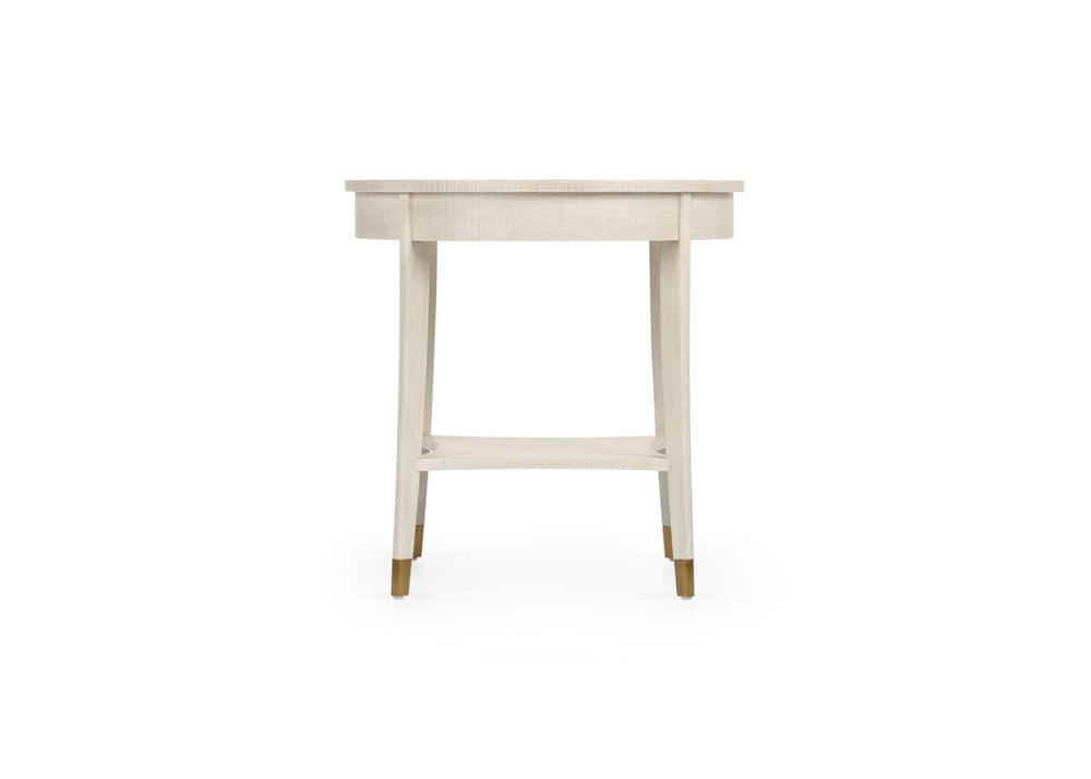 Wildwood Oaklee Cerused Oak End Table With Antique Brass Caps — Round 26" Compact Rustic-Modern Accent Piece 490584
