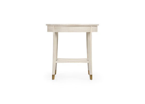 Wildwood Oaklee Cerused Oak End Table With Antique Brass Caps — Round 26" Compact Rustic-Modern Accent Piece 490584