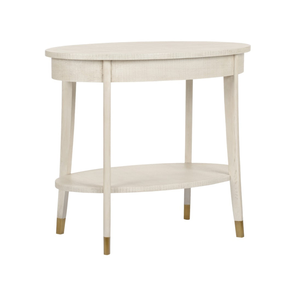 Wildwood Oaklee Hand-Finished Cerused Oak Side Table With Oval Silhouette, Lower Shelf & Antique Brass Caps 490585