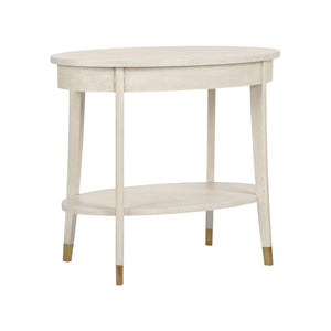 Wildwood Oaklee Hand-Finished Cerused Oak Side Table With Oval Silhouette, Lower Shelf & Antique Brass Caps 490585