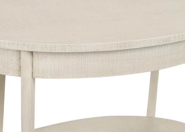 Wildwood Oaklee Hand-Finished Cerused Oak Side Table With Oval Silhouette, Lower Shelf & Antique Brass Caps 490585