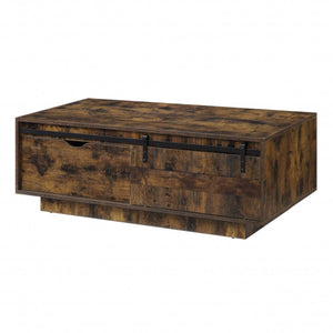 Homeroots 47" Brown And Black Melamine Veneer And Wood Coffee Table With Drawer And Shelf   490586