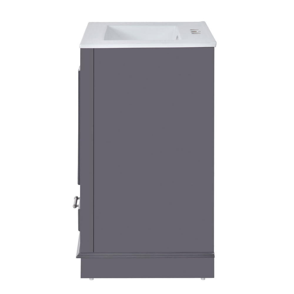 English Elm 24'' Bathroom Vanity with Ceramic Sink Combo Modern Freestanding MDF Cabinet with Soft-Close Doors and Sleek Silver Handles for Spacious Organized Bathroom Storage Blue Gray N710P194893C