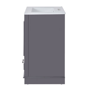 English Elm 24'' Bathroom Vanity with Ceramic Sink Combo Modern Freestanding MDF Cabinet with Soft-Close Doors and Sleek Silver Handles for Spacious Organized Bathroom Storage Blue Gray N710P194893C