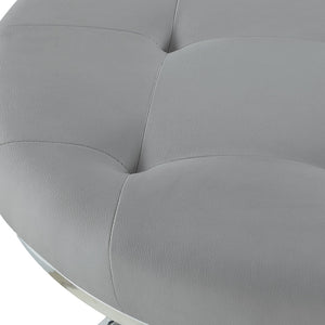 Homeroots Set Of Two Gray Faux Leather And Silver Tufted Round Ottomans Grey,Chrome,Leather Pu  490594