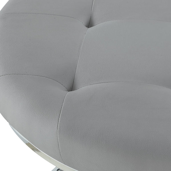 Homeroots Set Of Two Gray Faux Leather And Silver Tufted Round Ottomans Grey,Chrome,Leather Pu  490594