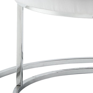 Homeroots Set Of Two White Faux Leather And Silver Tufted Round Ottomans White,Chrome,Leather Pu  490595