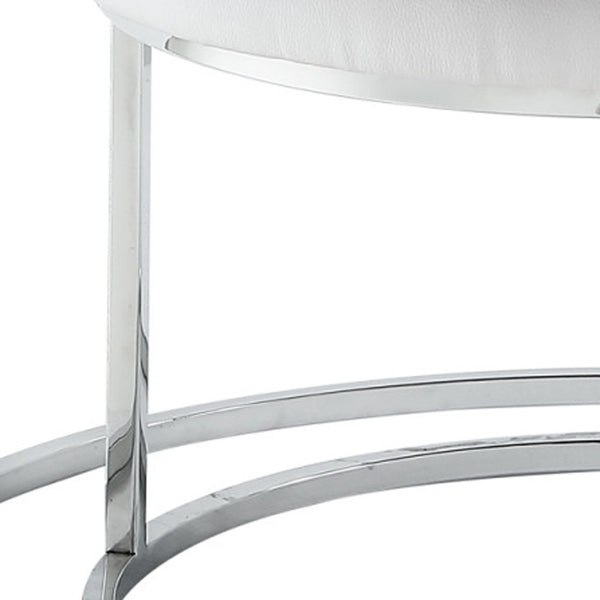Homeroots Set Of Two White Faux Leather And Silver Tufted Round Ottomans White,Chrome,Leather Pu  490595