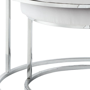 Homeroots Set Of Two White Faux Leather And Silver Tufted Round Ottomans White,Chrome,Leather Pu  490595