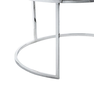 Homeroots Set Of Two White Faux Leather And Silver Tufted Round Ottomans White,Chrome,Leather Pu  490595