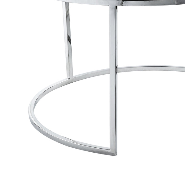 Homeroots Set Of Two White Faux Leather And Silver Tufted Round Ottomans White,Chrome,Leather Pu  490595