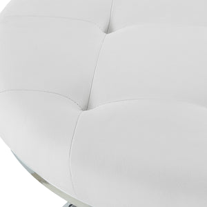 Homeroots Set Of Two White Faux Leather And Silver Tufted Round Ottomans White,Chrome,Leather Pu  490595