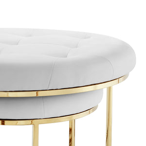 Homeroots Set Of Two White Faux Leather And Gold Tufted Round Ottomans White,Gold,Leather Pu  490596