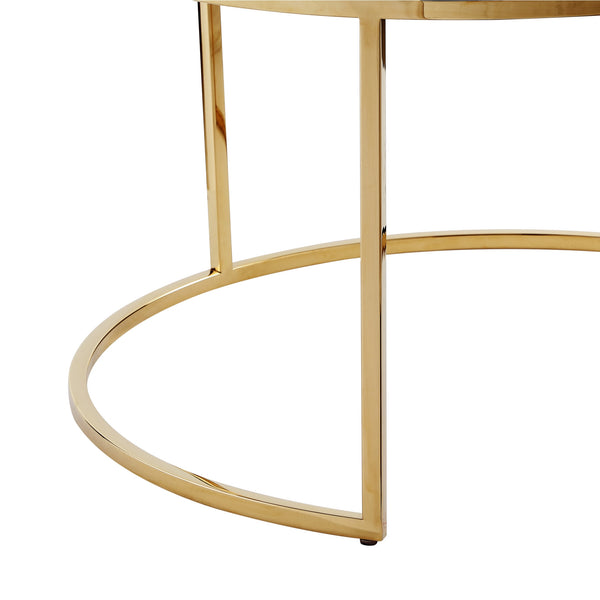 Homeroots Set Of Two White Faux Leather And Gold Tufted Round Ottomans White,Gold,Leather Pu  490596