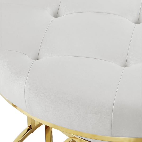 Homeroots Set Of Two White Faux Leather And Gold Tufted Round Ottomans White,Gold,Leather Pu  490596