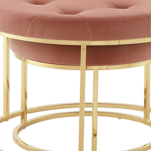 Homeroots Set Of Two Blush Velvet And Gold Tufted Round Ottoman Blush,Gold,Velvet  490597