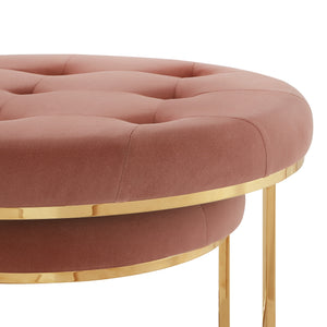Homeroots Set Of Two Blush Velvet And Gold Tufted Round Ottoman Blush,Gold,Velvet  490597