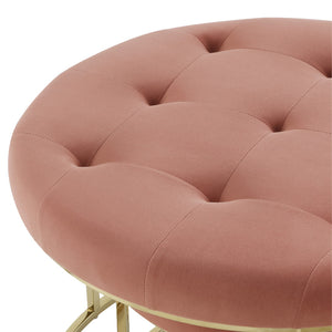 Homeroots Set Of Two Blush Velvet And Gold Tufted Round Ottoman Blush,Gold,Velvet  490597