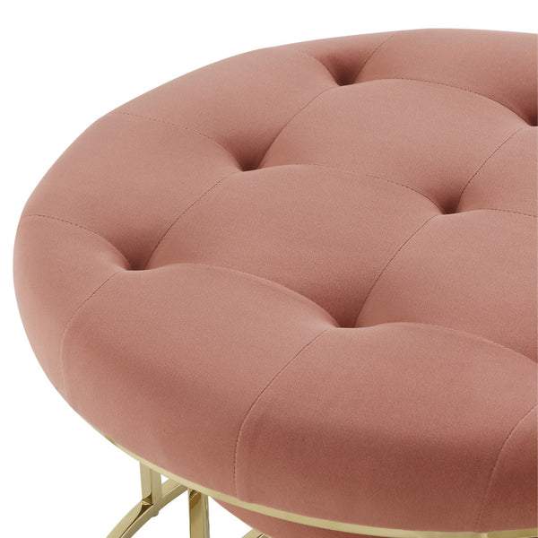 Homeroots Set Of Two Blush Velvet And Gold Tufted Round Ottoman Blush,Gold,Velvet  490597