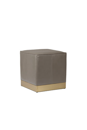Wildwood Dorian Gray Leather Stool With Antique Brass Base — Modern Square Pouf, Durable Seat & Footrest (18") 490598