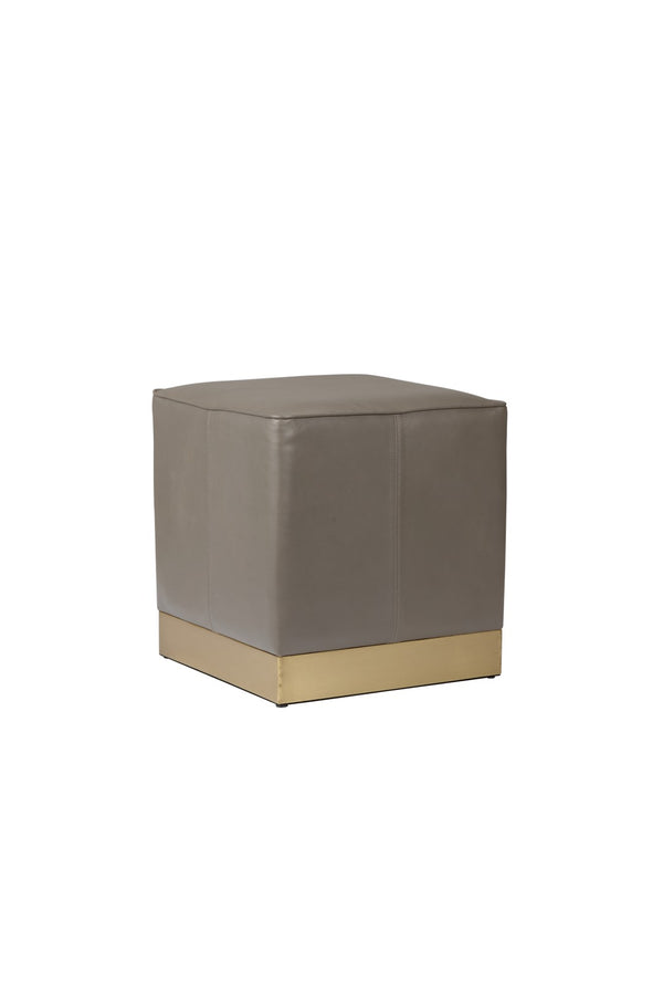 Wildwood Dorian Gray Leather Stool With Antique Brass Base — Modern Square Pouf, Durable Seat & Footrest (18") 490598