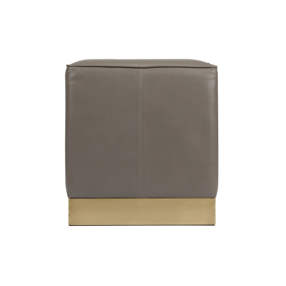 Wildwood Dorian Gray Leather Stool With Antique Brass Base — Modern Square Pouf, Durable Seat & Footrest (18") 490598