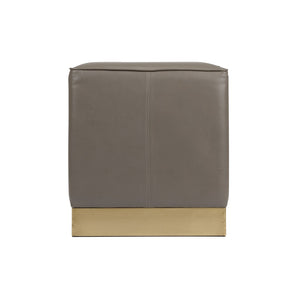 Wildwood Dorian Gray Leather Stool With Antique Brass Base — Modern Square Pouf, Durable Seat & Footrest (18") 490598