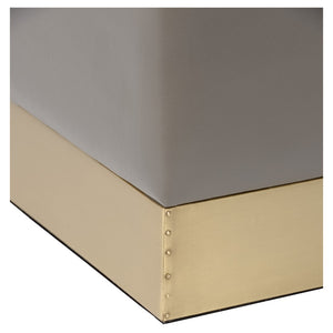 Wildwood Dorian Gray Leather Stool With Antique Brass Base — Modern Square Pouf, Durable Seat & Footrest (18") 490598