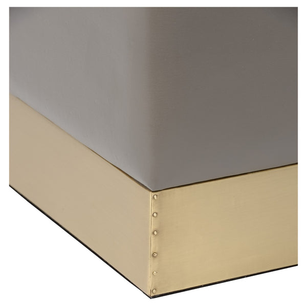 Wildwood Dorian Gray Leather Stool With Antique Brass Base — Modern Square Pouf, Durable Seat & Footrest (18") 490598