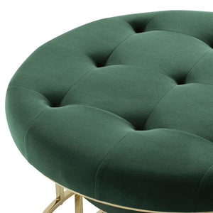 Homeroots Set Of Two Green Velvet And Gold Tufted Round Ottomans Green,Gold,Velvet  490598