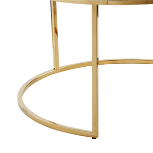 Homeroots Set Of Two Navy Blue Velvet And Gold Tufted Round Ottomans Navy,Gold,Velvet  490599