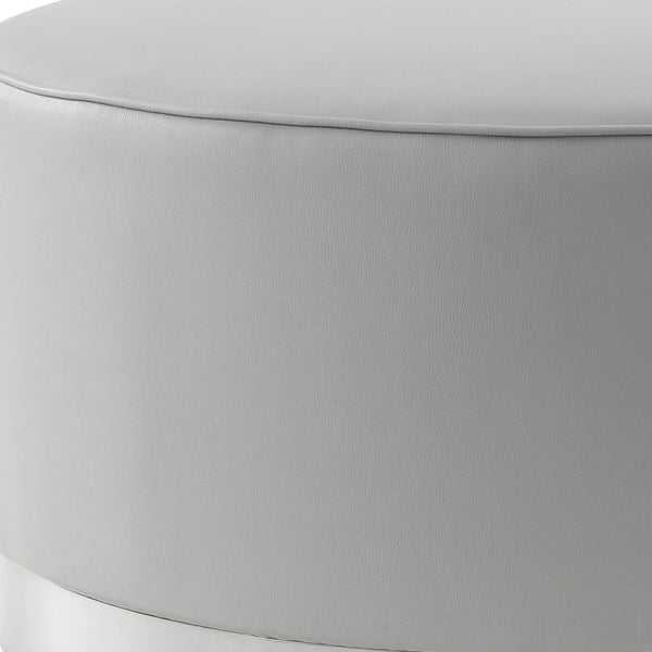 Homeroots 31" Gray Faux Leather And Silver Round Cocktail Ottoman Grey Pu,Chrome,Leather Pu  490600