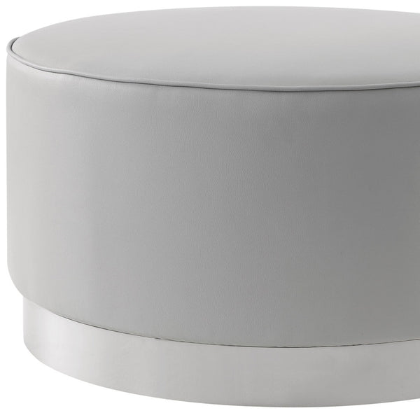 Homeroots 31" Gray Faux Leather And Silver Round Cocktail Ottoman Grey Pu,Chrome,Leather Pu  490600