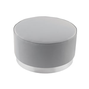Homeroots 31" Gray Faux Leather And Silver Round Cocktail Ottoman Grey Pu,Chrome,Leather Pu  490600