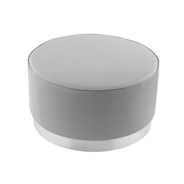 Homeroots 31" Gray Faux Leather And Silver Round Cocktail Ottoman Grey Pu,Chrome,Leather Pu  490600