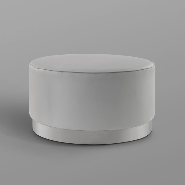 Homeroots 31" Gray Faux Leather And Silver Round Cocktail Ottoman Grey Pu,Chrome,Leather Pu  490600