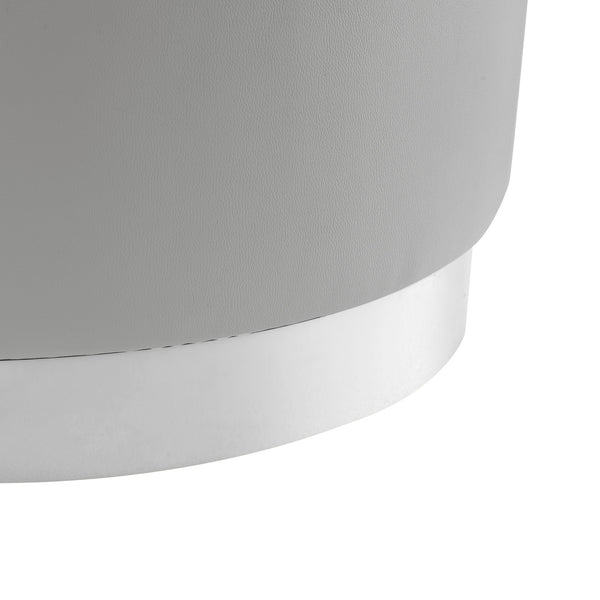 Homeroots 31" Gray Faux Leather And Silver Round Cocktail Ottoman Grey Pu,Chrome,Leather Pu  490600