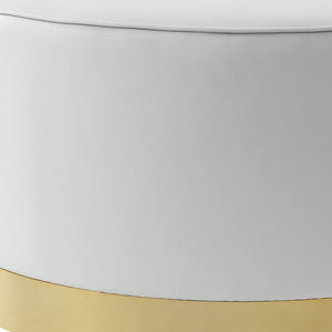 Homeroots 31" White Faux Leather And Gold Round Cocktail Ottoman White Pu,Gold,Leather Pu  490601