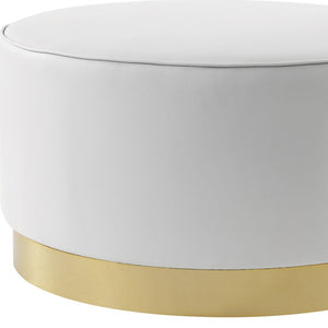 Homeroots 31" White Faux Leather And Gold Round Cocktail Ottoman White Pu,Gold,Leather Pu  490601