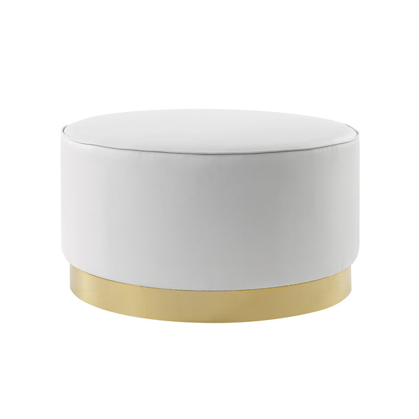Homeroots 31" White Faux Leather And Gold Round Cocktail Ottoman White Pu,Gold,Leather Pu  490601