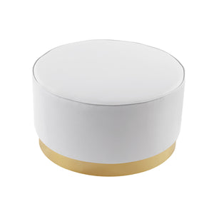 Homeroots 31" White Faux Leather And Gold Round Cocktail Ottoman White Pu,Gold,Leather Pu  490601