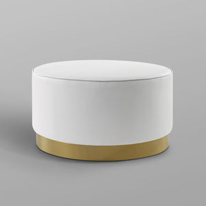 Homeroots 31" White Faux Leather And Gold Round Cocktail Ottoman White Pu,Gold,Leather Pu  490601
