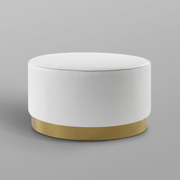 Homeroots 31" White Faux Leather And Gold Round Cocktail Ottoman White Pu,Gold,Leather Pu  490601