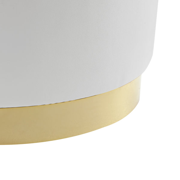 Homeroots 31" White Faux Leather And Gold Round Cocktail Ottoman White Pu,Gold,Leather Pu  490601